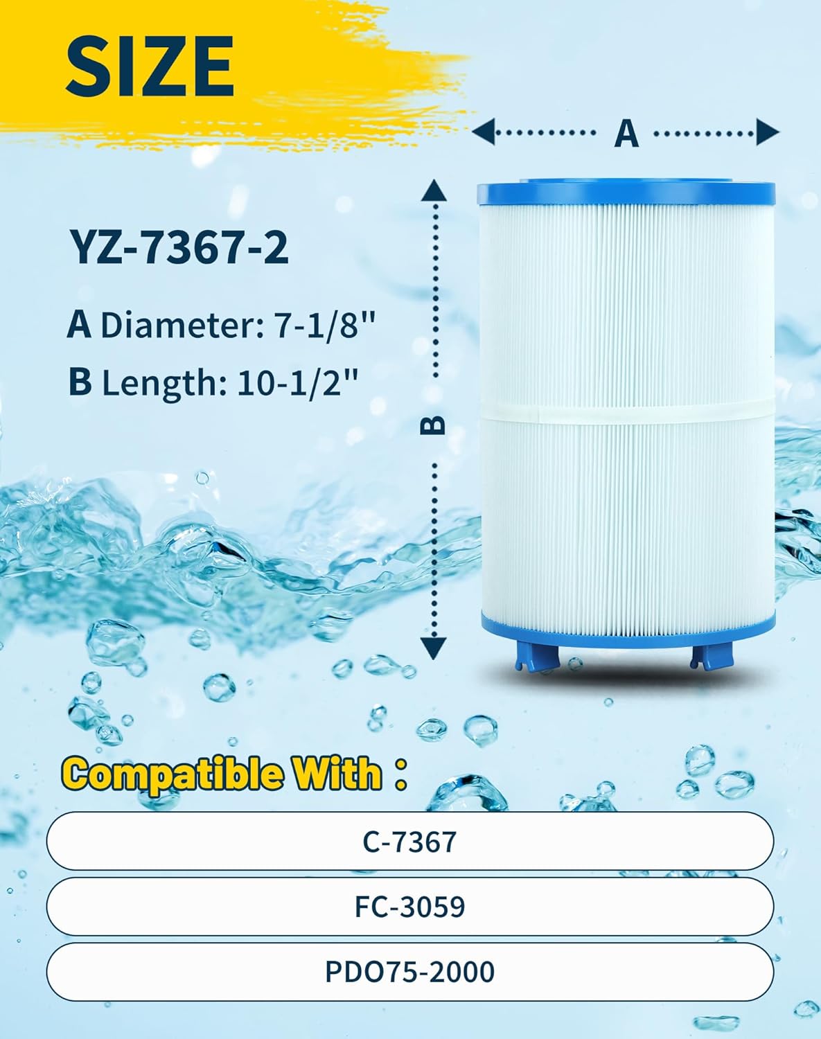 Spa Filter Cartridge Compatible with Unicel C-7367 75Sq.ft PDO75-2000 Filbur FC-3059 Tier1 PAS-1223 Dimension One 1561-00 Darlly 70759 2 Pack