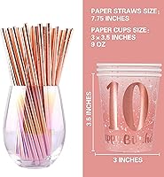 Vista 7 de Decoraciones de cumpleaños número 10 para niña (total de 121 piezas), suministros de cumpleaños de oro rosa, platos, servilletas, vasos, pajitas