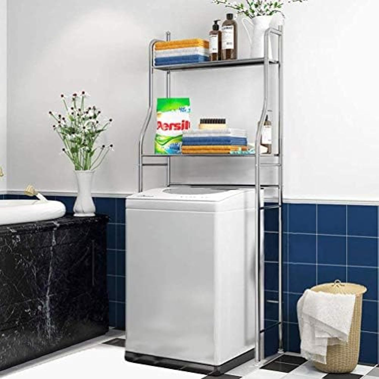 Meuble WC et étagère de salle de bain : fini le manque de place grâce aux 2 niveaux en métal