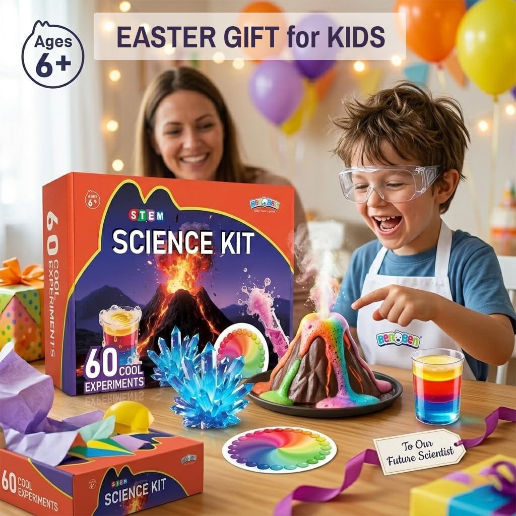 BenBen 60 Experiments, Science Kit for Kids Ages 6-8 - Volcano STEM Discovery, Birthday Gift for Boys Girls