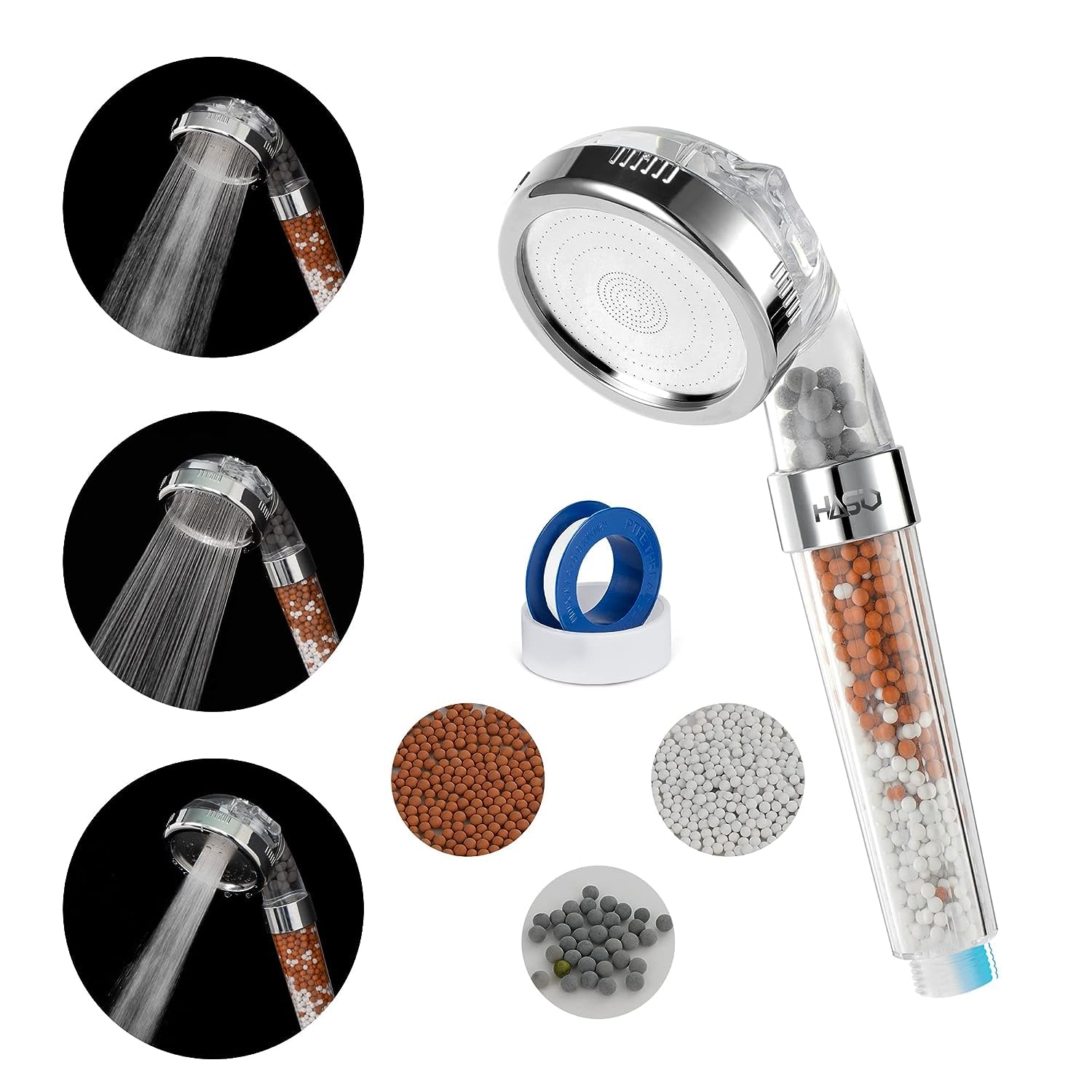 HASIO Shower Head Filter -High pressure water saving shower filter Head for Skin and hair loss, Handheld shower head and water filter with 3setting spray, Reduce Hair Loss & Enhance Comfort