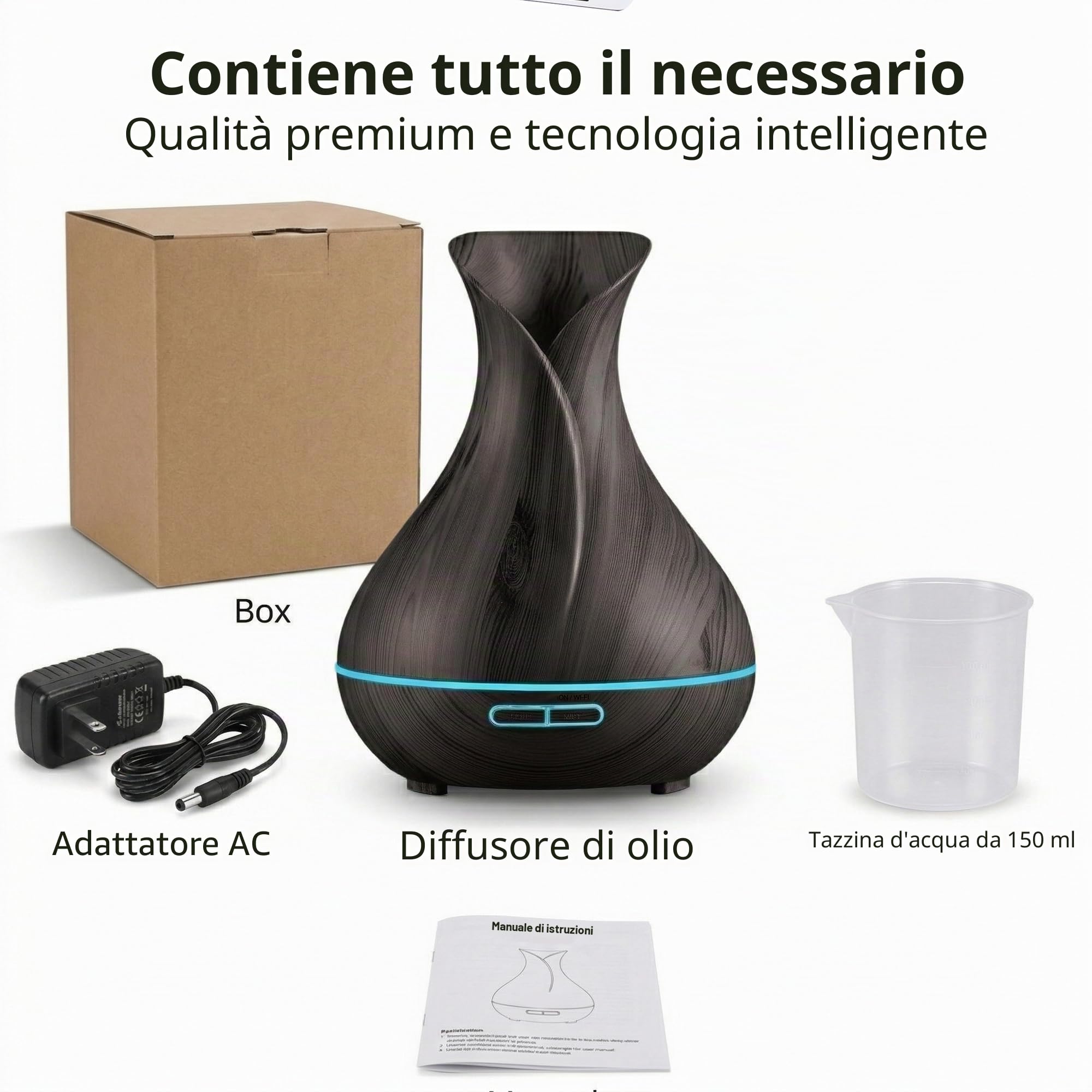 Smart WiFi Wireless Olio Essenziale Aromaterapia 400ml Diffusore ad Ultrasuoni & Umidificatore con App Alexa & Google Home Phone & Controllo vocale – Crea orari – Impostazioni LED & Timer