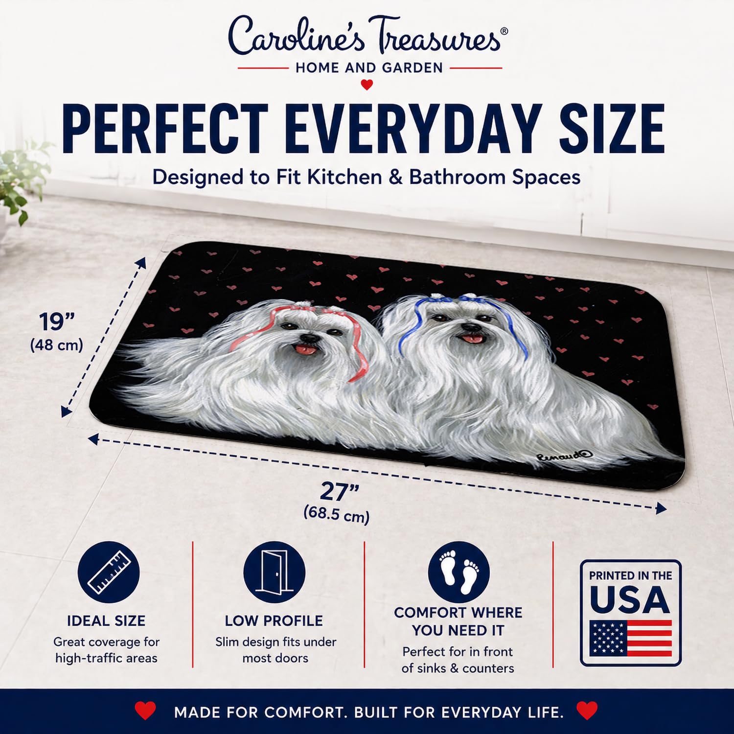 Caroline's Treasures Maltese Sweethearts Memory-Foam-Matte, maschinenwaschbar Fußmatten, Schaum, Mehrfarbig, 19 X 27