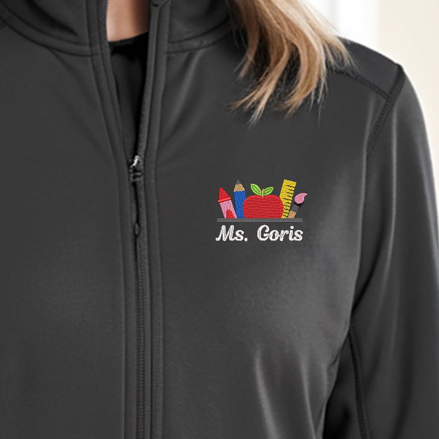 Personalized Embroidered Teacher Fleece Jacket, Customized Gift for Teachers, Embroidery Zip Up Fleece Outerwear
