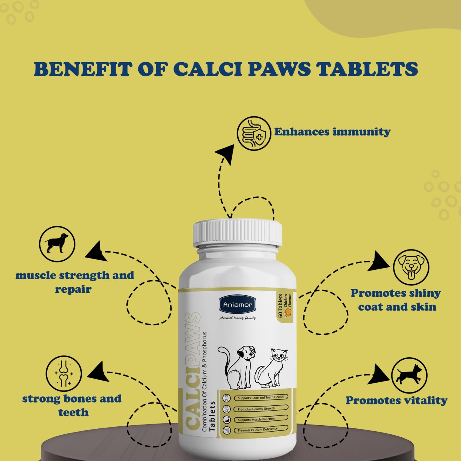 Aniamor CalciPaws Tablet for Dogs and Cats|Calcium Tablets|Pets Supplement|All Life Stage|60 Tablets Bottle 2