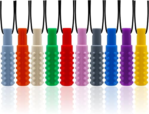 Chew Necklaces for Sensory Kids, 10PCS(CylinderShape) Sensory Chew Toys for Girls and Boys Kids or Adults ADHD, Autistic, Biting Needs, Oral Motor