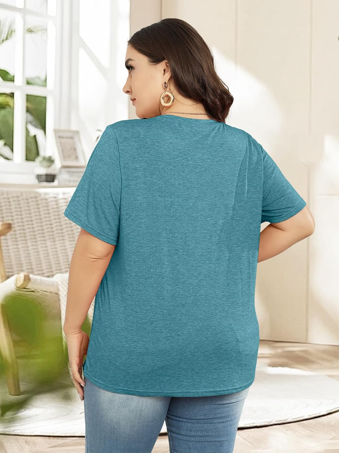 Plus Size T Shirt for Women Graphic Tees Short Sleeve Floral Print Loose Fit Summer Casual Tops 1XL-5XL - Image 4