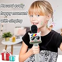 Vista 3 de Micrófono de karaoke para niños y niñas, máquina de micrófono de juguete inalámbrico con 4 cambios de sonido, regalo de canto de mano, para Navidad