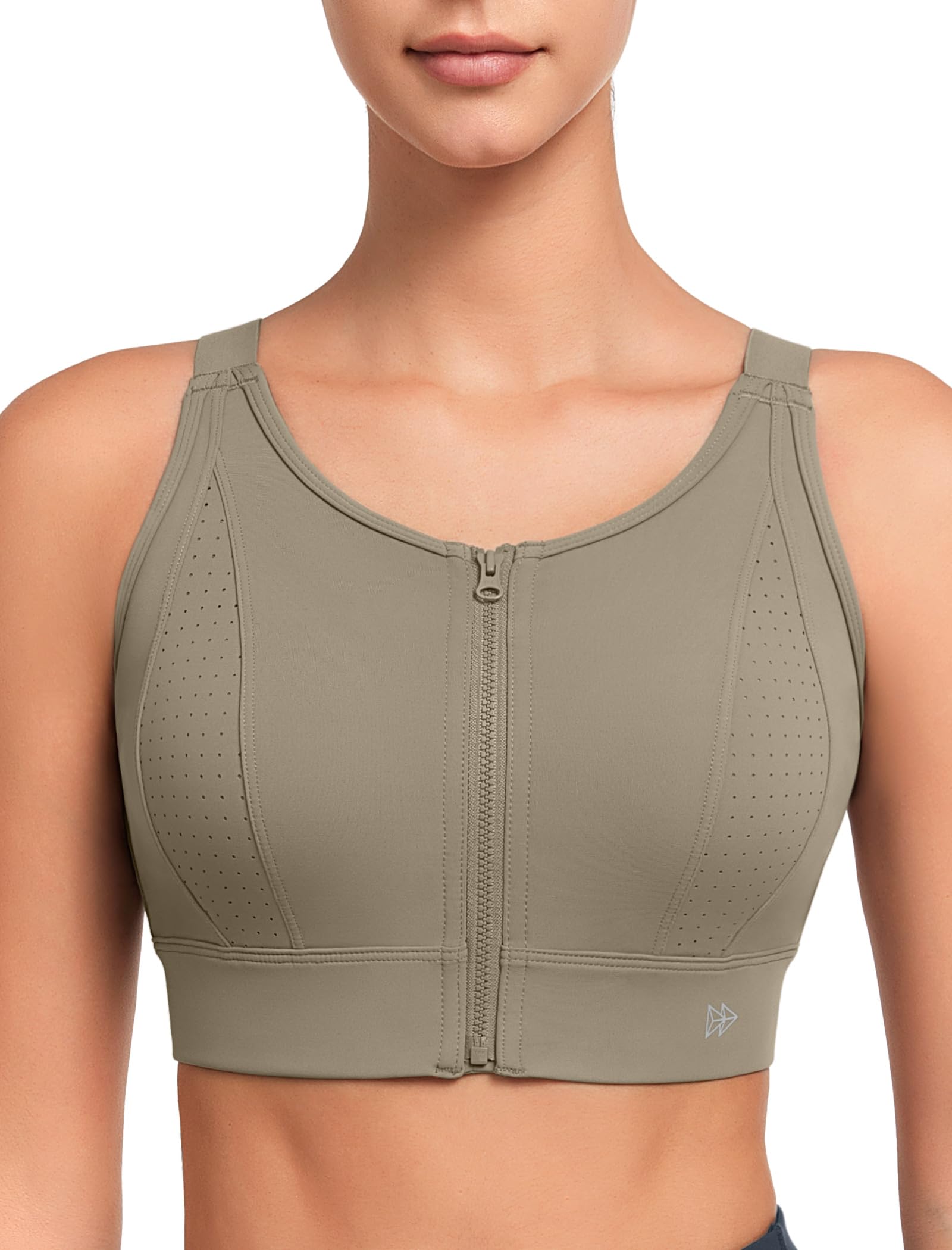 Yvette Soutien-gorge de sport à haut impact avec fermeture éclair sur le devant pour femme, grande taille, bonnets moulés, soutien-gorge d'entraînement et de course à pied pour grand buste