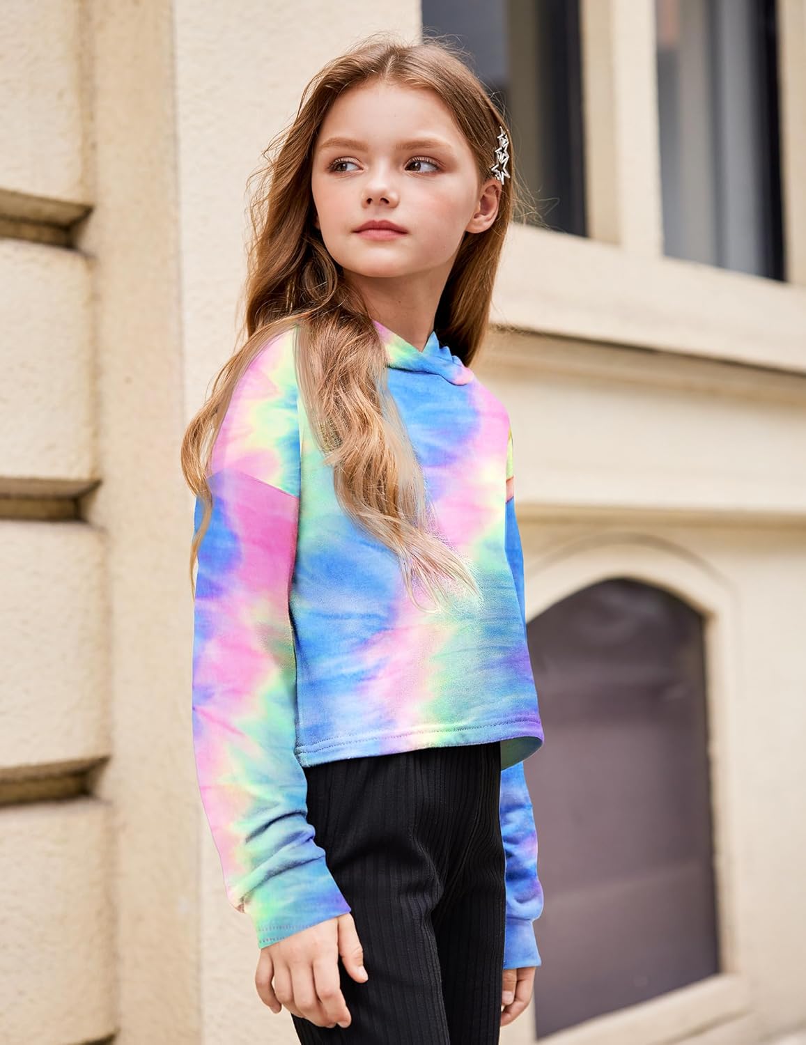Arshiner Girls Cropped Hoodie Kids Long Sleeve Crop Tops Tie-dye Hoodies Hooded Pullover Sweatshirts 5-16 Years - Image 8