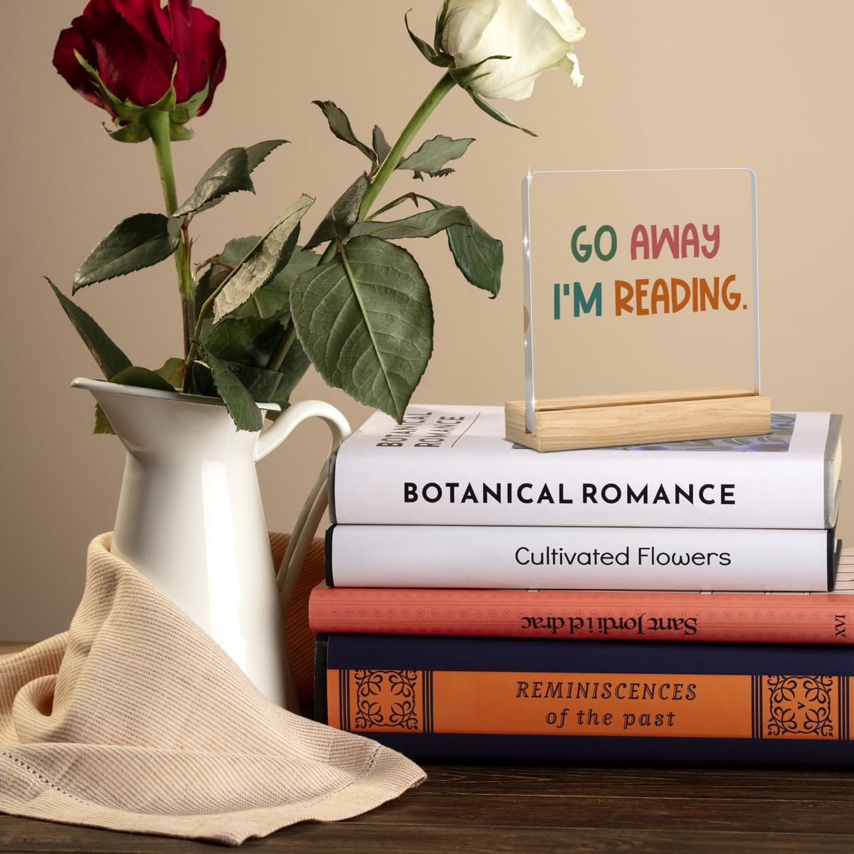 Funny Office Acrylic Decor, Office Decor for Women, Gifts for Coworker, Funny Acrylic Sign with Wooden Stand for Home Offices Decoration Bedroom Living Room - Go Away I'm Reading image 3