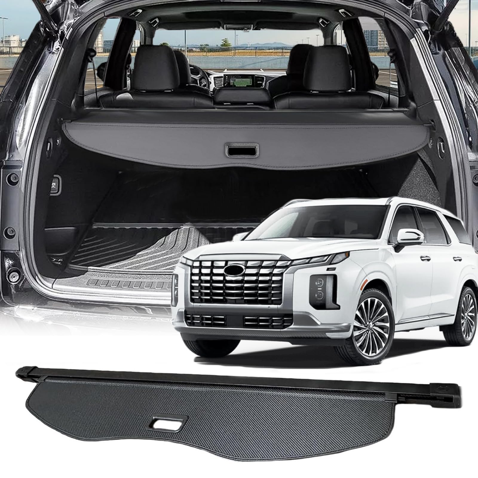 Photo 1 of OPS AOTO Cargo Cover Compatible with Hyundai Palisade 2025 Accessories 2024 2023 2022-2020,Carbon Fiber Texture Retractable Trunk Cover for 2020-2025 Hyundai Palisade Accessories Rear Trunk Protector