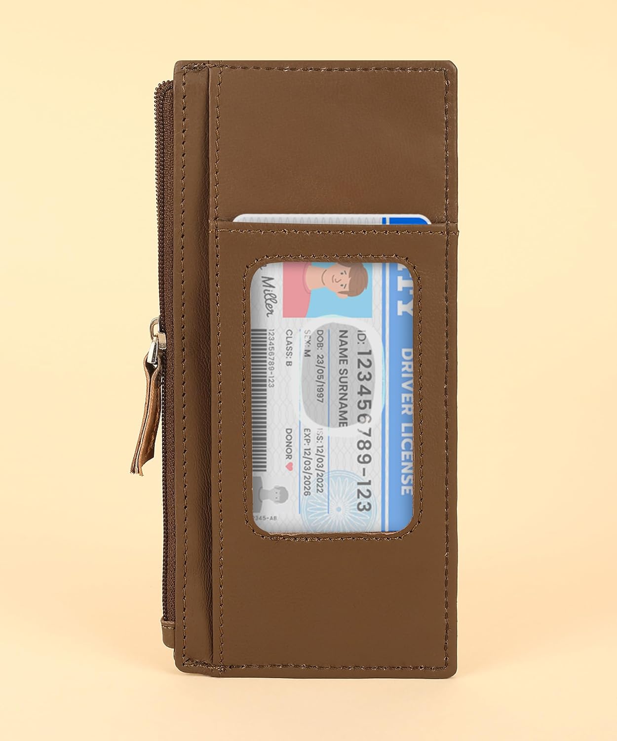 All in One Card Case Holder Slim Wallet With a Card Protection Strap by Leatherboss (Tan) - Image 7