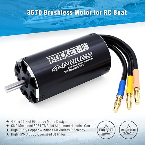 Miniatura 8 de 3670 1200KV Motor de barco RC sin escobillas Eje impermeable 0.197 in Motor sin escobillas 4Pole Diseño Barco Piezas de repuesto (1200kv)