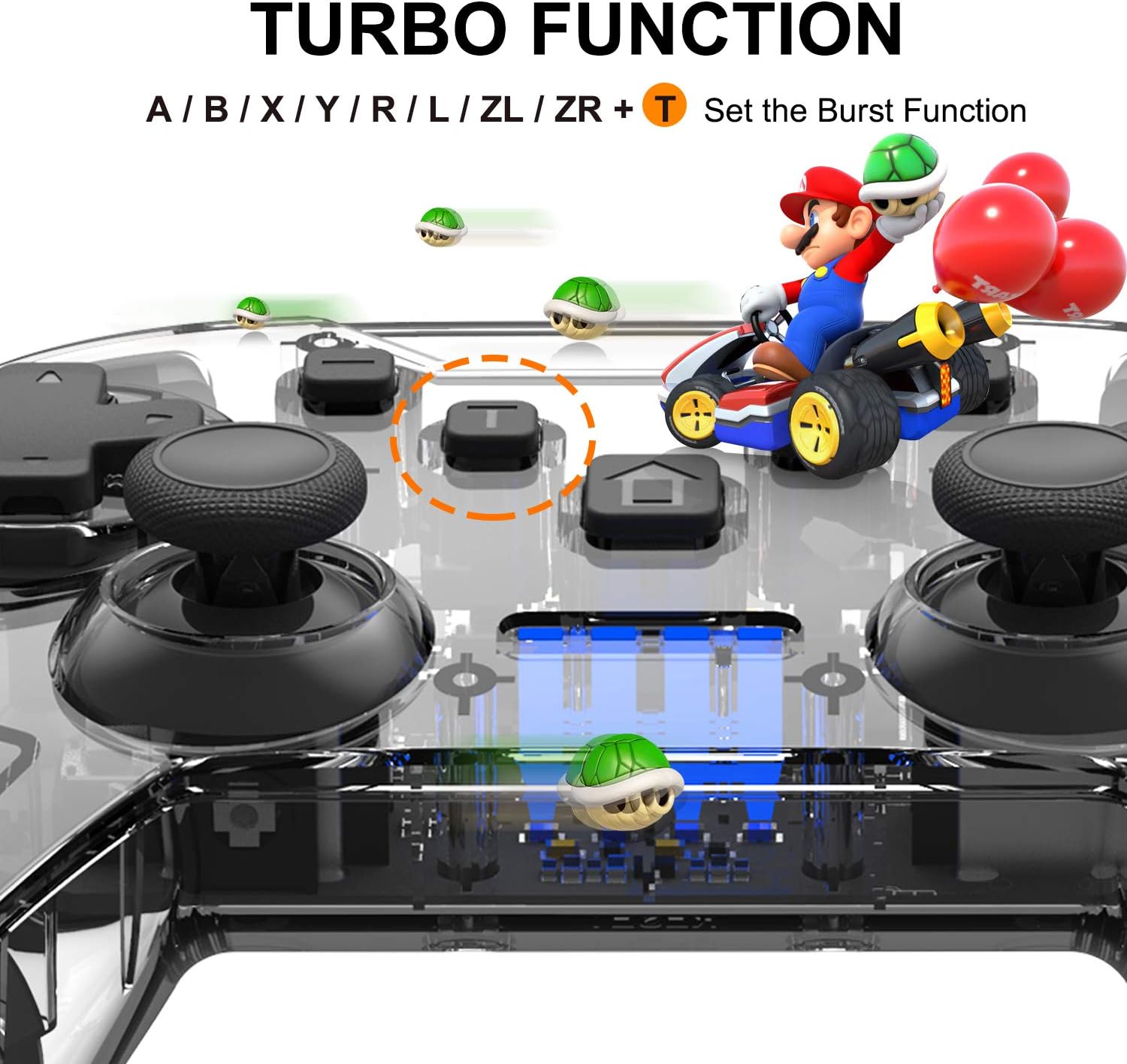 momen Switch Controller for Nintendo Switch/Switch Lite, Transparent Wireless Pro Joystick Gamepad for Switch Console with 6-Axis Gyro Dual Shock (Black)