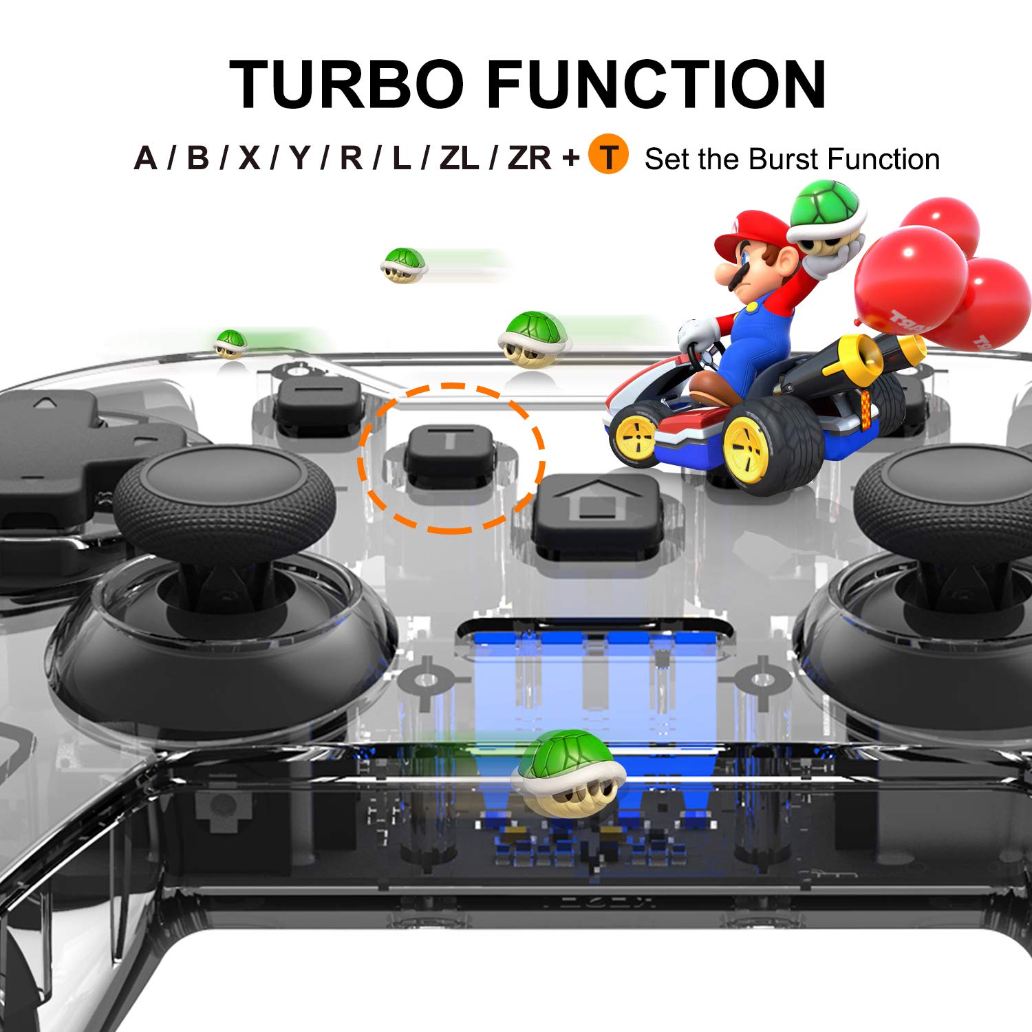 Switch Controllers for Switch/OLED/PC/Android/IOS, Gamepads Controller for Switch Remote Joystick Gamepad Supports Wake up Turbo Funtion Dual Vibration 6-Axis Gyro (Crystal)