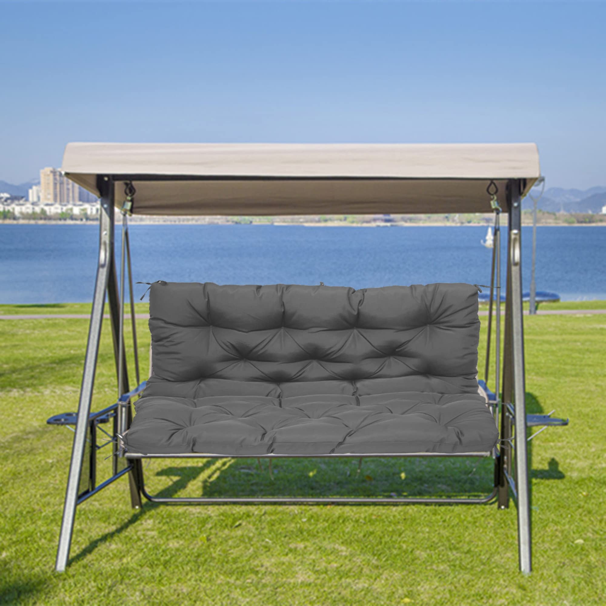 Cuscini di ricambio per dondolo da giardino, con schienale, lavabile, per sedia a dondolo a 2 o 3 posti, 120 x 100 x 10 cm, grigio scuro