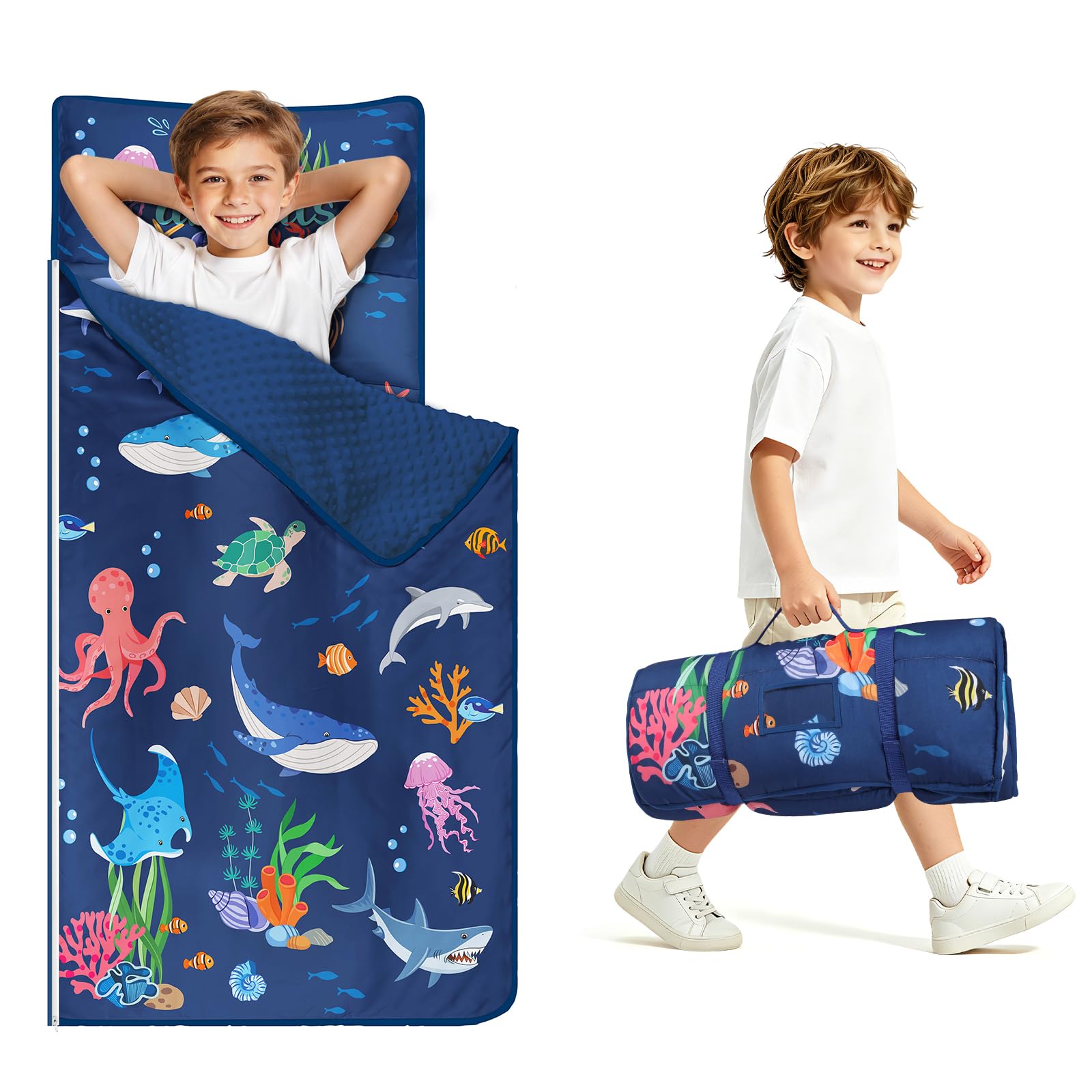 Kids Sleeping Nap Mat with Removable Pillow, 24×59 In Toddler Sleep Bag