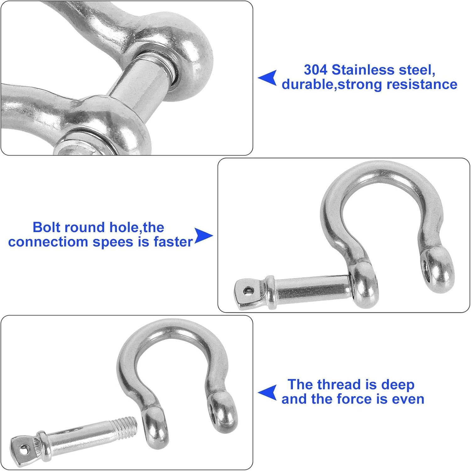 10 PCS Clevis Shackle 3/8 Anchor Shackle Stainless Steel M10 Screw Shackles 3/8 Inch Chain Shackles Heavy Duty Screw Pin Shackle for Anchor, Towing, Off Road Recovery - Image 5