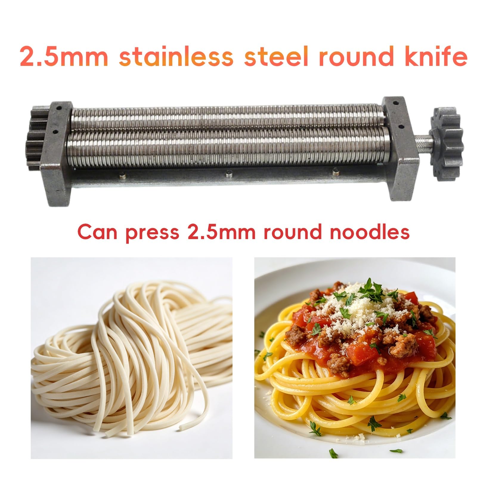 Sfogliatrice Elettrica Macchina Per Fare La Pasta Fresca, Spaghetti Freschi Fatti In Casa In 10 Minuti, Per Tagliatelle/Spaghetti/Lasagne/Ravioli(0.1-20 Mm, 750 W, Acciaio Inox)(2.5mm round knife)