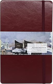 ETCHR 5x8 Accordion Watercolor Sketchbook - Hot Press Watercolor Paper - Use for Watercolor Gouache Mixed Media or to Sketch - 100% Cotton Watercolor Paper Journal - Sketch Book for Watercolor