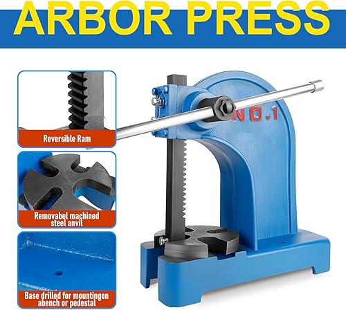 Miniatura 4 de Vohala Prensa manual de árbol de 1 tonelada, prensa de escritorio de hierro fundido, herramienta de prensa de eje de metal resistente, con altura