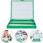 FUOYLOO Microscope Slide Storage Box 100-Slot Multi-Slots Slide Holder Green Plastic for Microbiology Lab