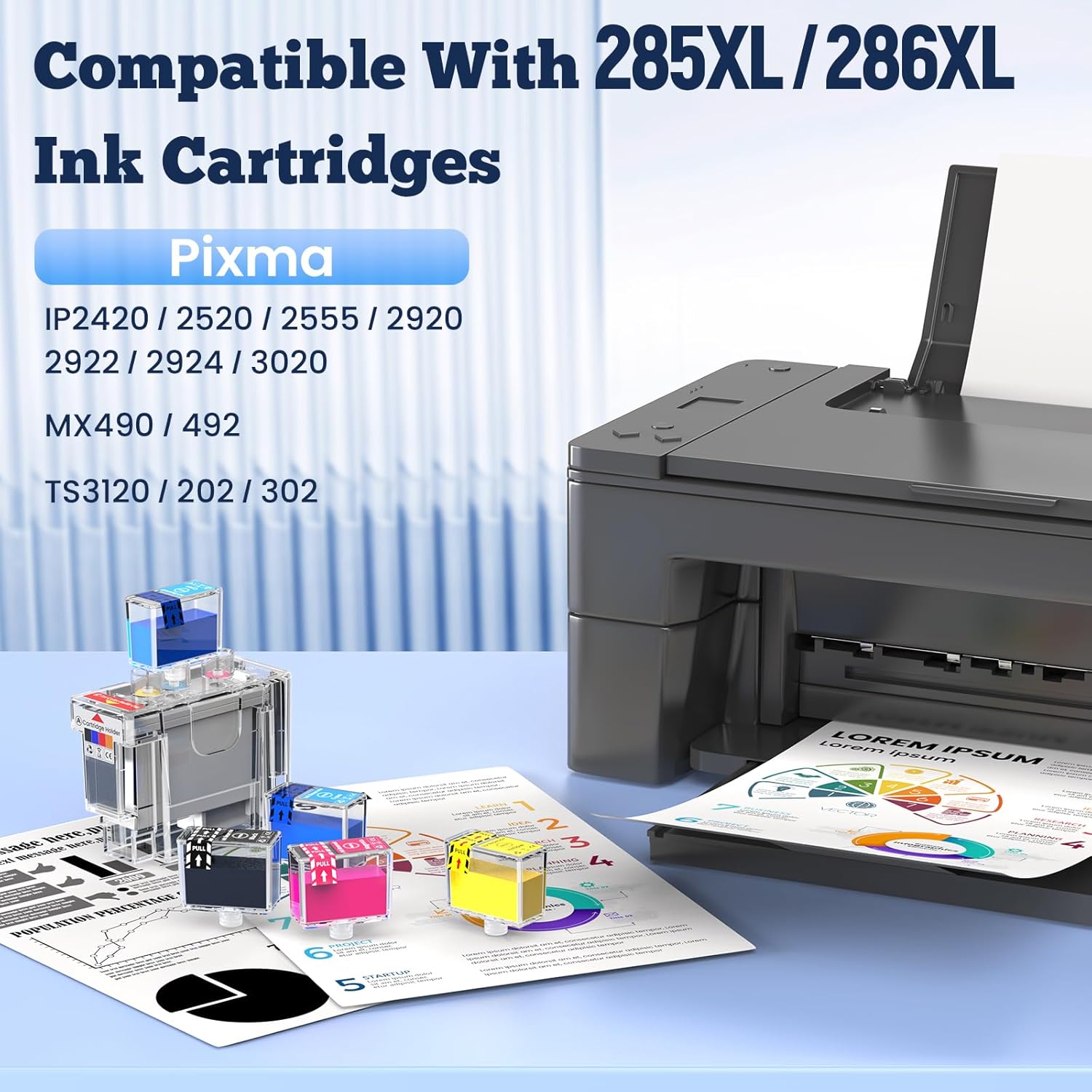 285XL 286XL Ink Refill Kit Compatible with Canon 285XL 286XL Ink Cartridges Black Color,12 Pack (6BK/2C/2M/2Y), for PIXMA iP2420/2520/2555/2920/2922/2924/3020, MX490/492, TS3120/202/302