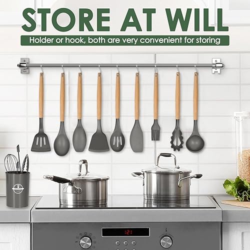 Miniatura 7 de Juego de utensilios de cocina de 14 piezas  Juego de utensilios de cocina de silicona resistente al calor, utensilios de cocina antiadherentes,