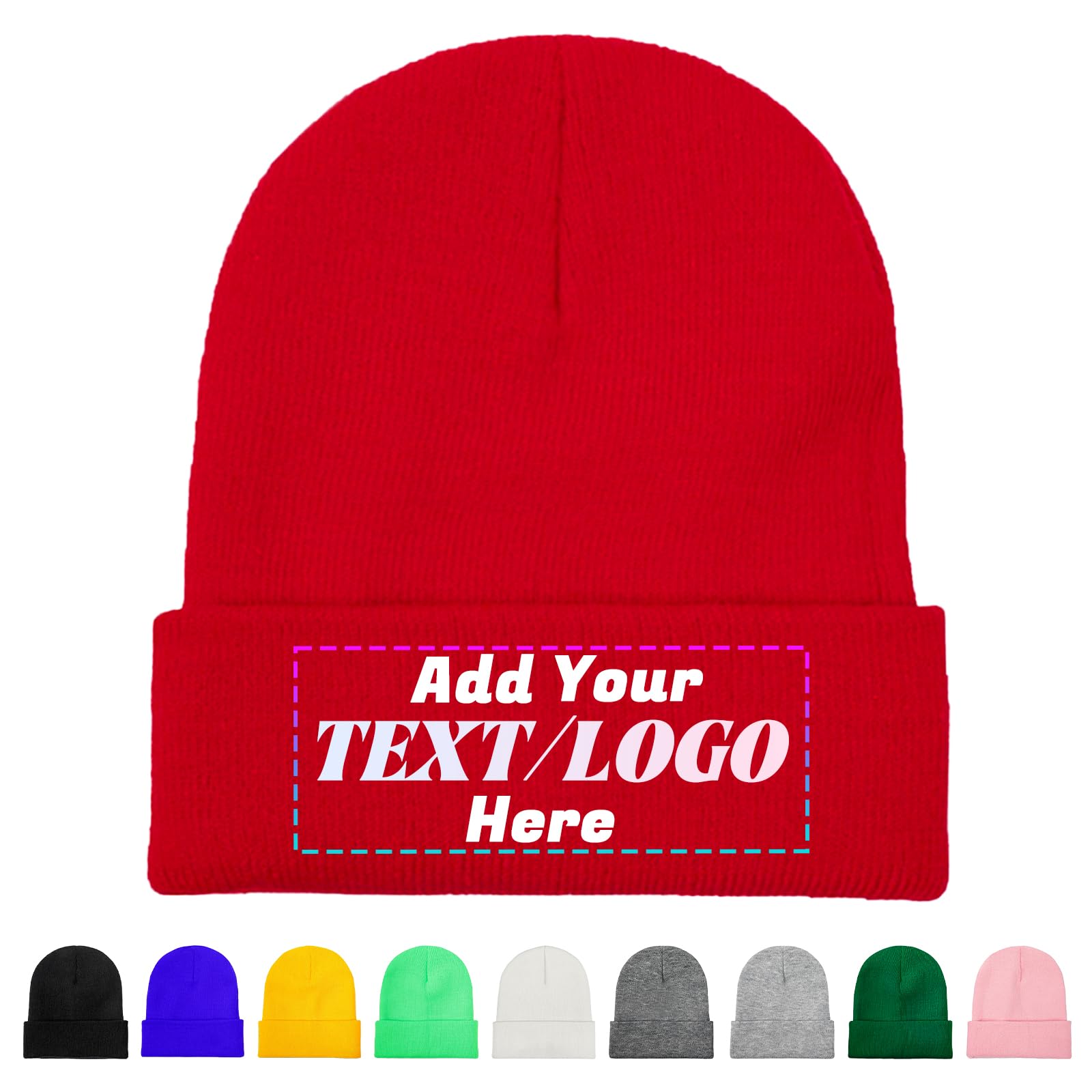 Personalised Beanie Hat, Custom Beanie with Text Logo Image, Custom Men's Skullies & Beanies, Skull Cap Winter Warm Hat for Men (UK, Alpha, One Size, Red)
