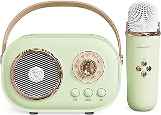 Mini Karaoke Machine,Karaoke Machine for Kids and Adults,Cute Karaoke with Microphone Set,Portable Bluetooth Speaker with Microphone,Retro Handheld Style for Family Party Meeting Singing (Green)