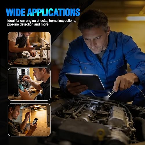 Miniatura 7 de Cámara endoscopio de doble lente con luz, boroscopio HD 1920P con 8 LED ajustables, cable de serpiente semirrígido de 16.4 pies, cámara de
