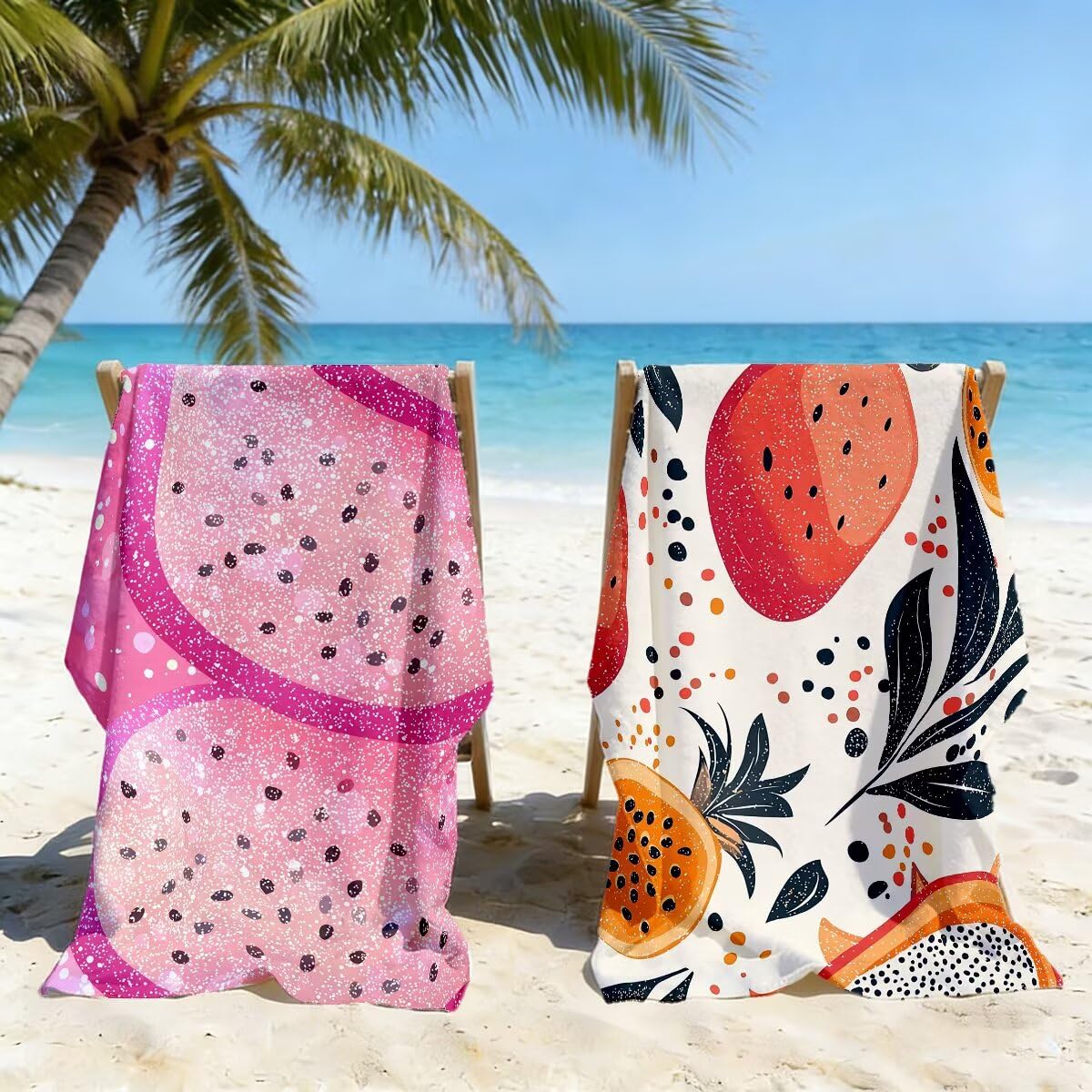 Toalla Playa 80x160 cm, Toalla Gimnasio Microfibra Secado Rapido, Juego de 2 Antiarena Toallas de Playa, Ligera Compacta Toallas Microfibra Grande para Viaje, Regalo Hombre Regalo Mujer (Fruta) -4235