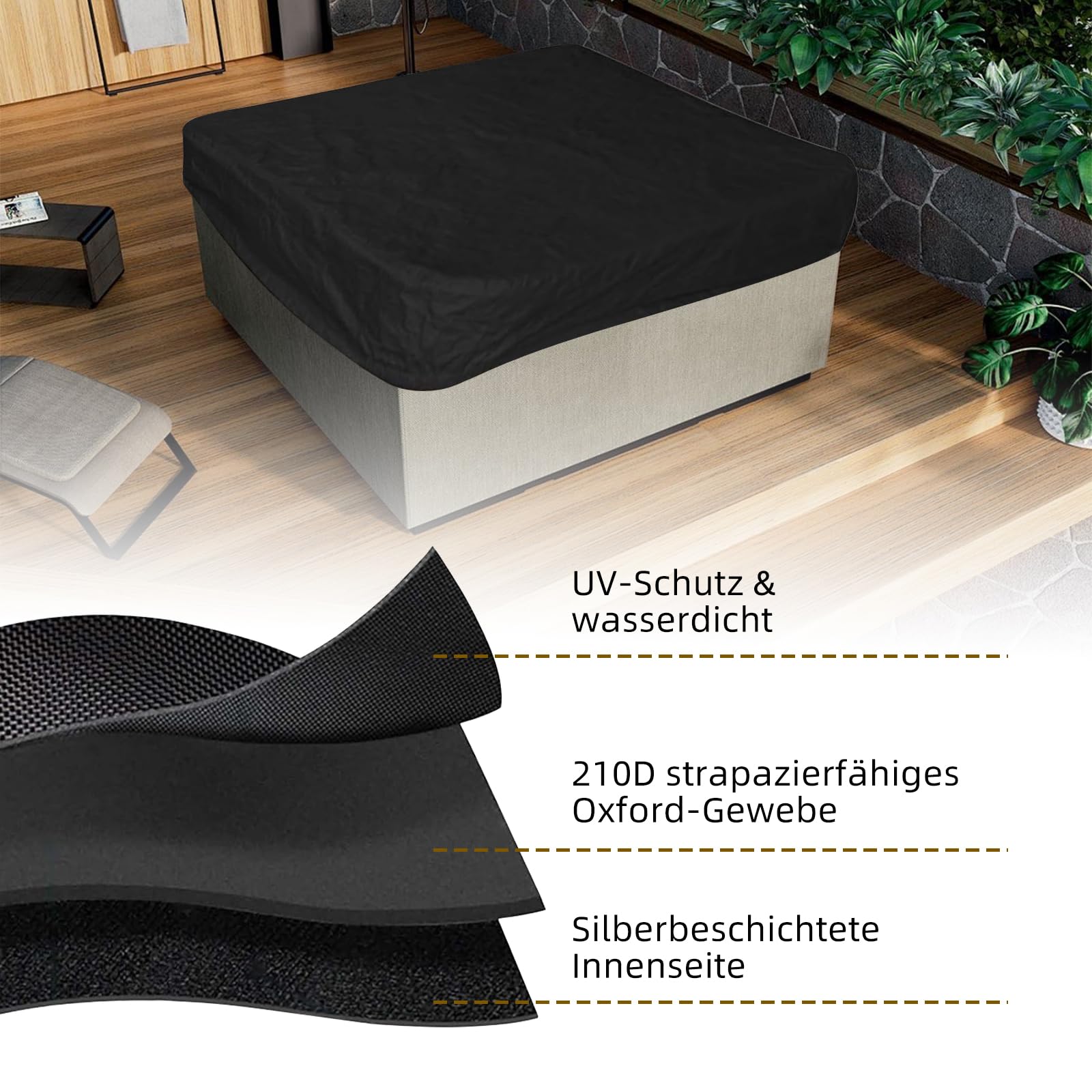ACESOME Cubierta para jacuzzi, cubierta de piscina, 231 x 231 x 30 cm, cuadrada, para todas las condiciones climáticas, para jardín, jacuzzi, tela Oxford 210D, lona de piscina protección contra el