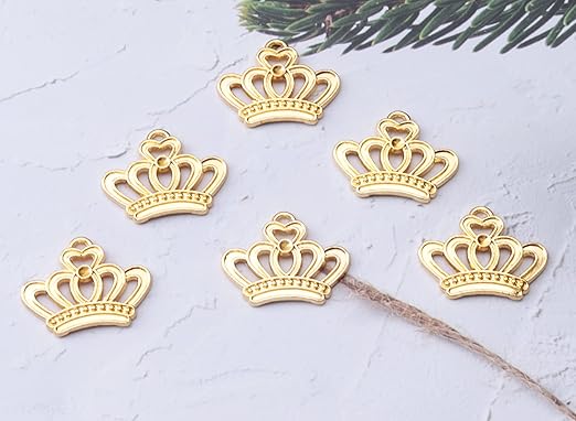 30 Pcs Crown Charms For Jewelry Making - Gold Metal Tiara Pendants 0.9x0.7 Inch