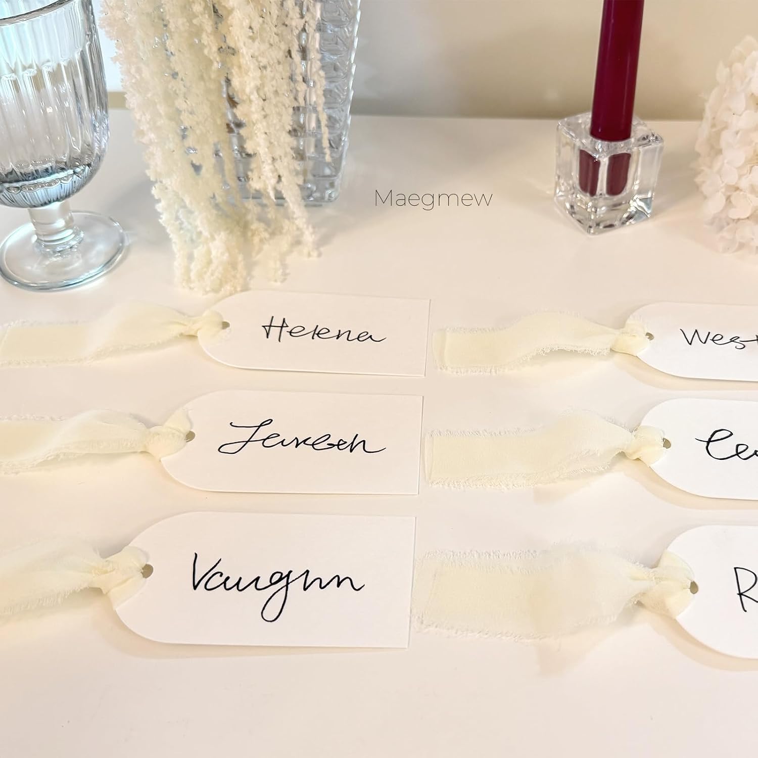 50 Pcs Wedding Place Cards for Table Setting, Thick 350GSM Place Cards with Ribbon, Name Cards for Wedding Receptions and Dinner Parties, 3.94"x 1.97" (Ivory)