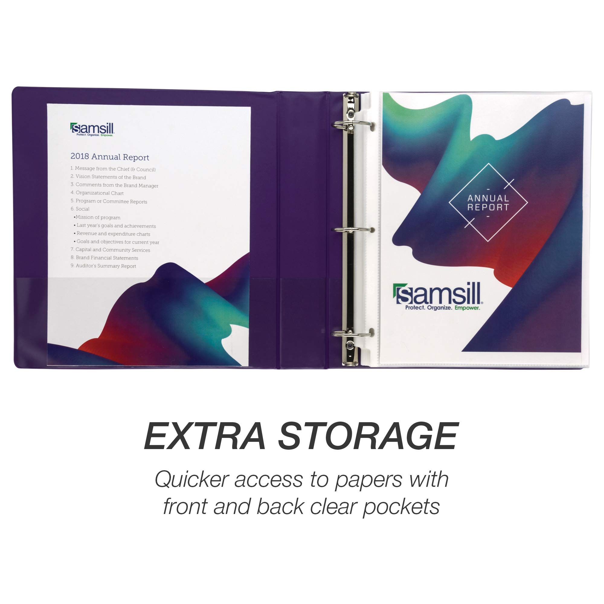 Samsill Raccoglitore a 3 anelli da 3,8 cm, prodotto negli Stati Uniti, con anello rotondo economico, copertina trasparente, capacità 325 fogli, per scuola, casa, ufficio, viola