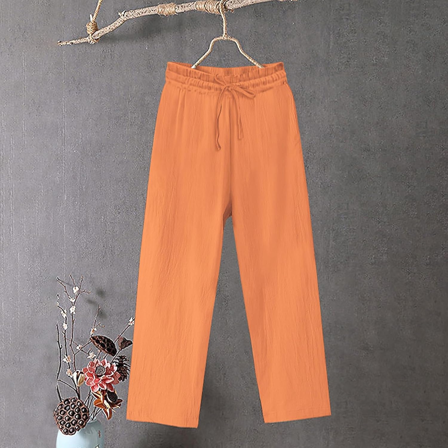 Cotton Linen Wide Leg Pants for Women High Waisted Slacks Lounge Baggy Flowy Palazzo Pants Casual Beach Trousers