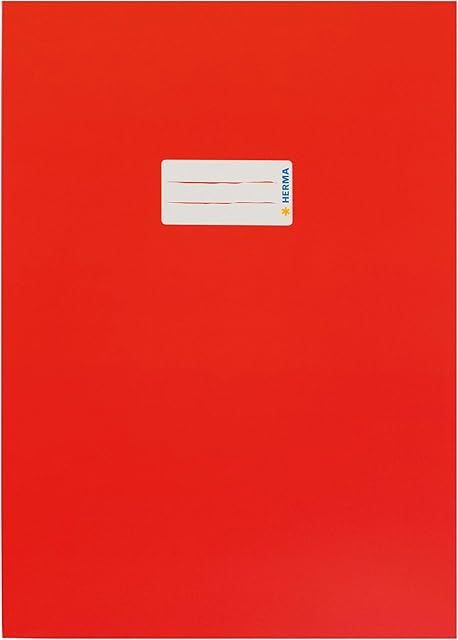 HERMA 19748 Kartonowe notatniki, DIN A4, okładki na książki z pola tekstowego, z wytrzymałego i bardzo mocnego papieru, zestaw 10 okładek na książki do pisma szkolnego, czerwony