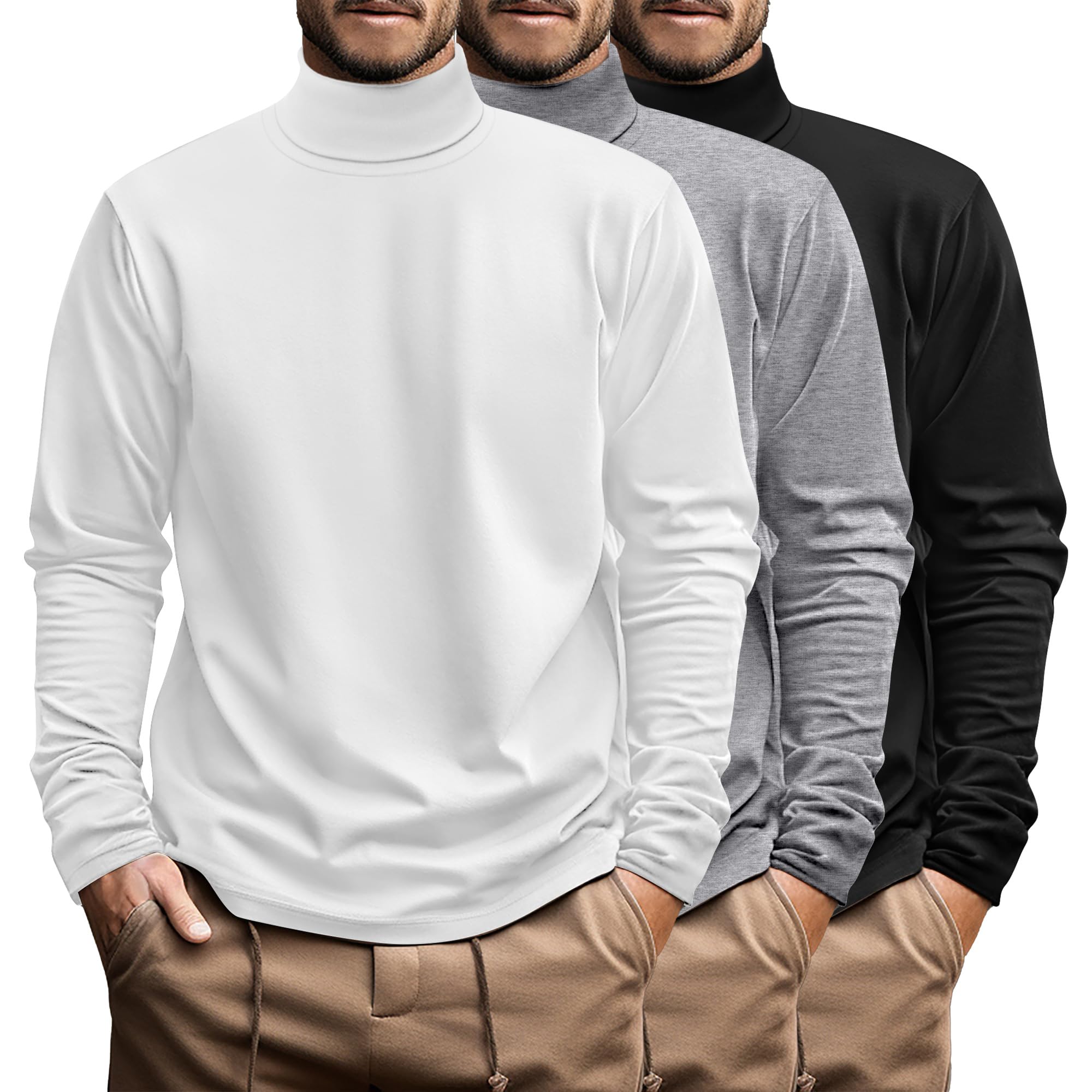 Ficerd 3 Pack Men's Big and Tall Turtleneck Shirts