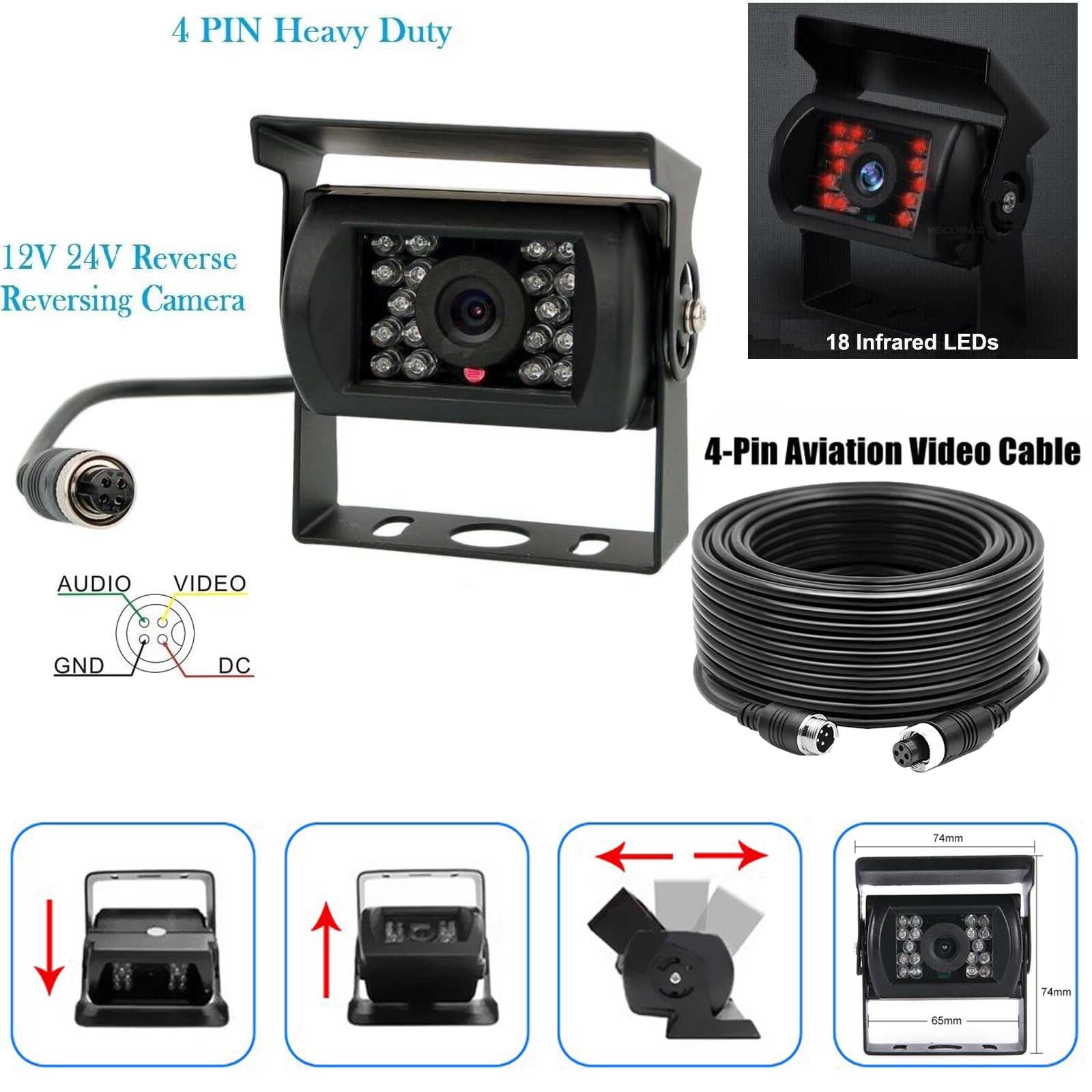 12V-24V Système d'appareil-Photo de Secours de Voiture de, 7 Pouces TFT LCD HD Moniteur de Voiture Couleur +2X RV Bus Truck Caravan Etanche Night Vision Inversée Arrière Caméra de recul