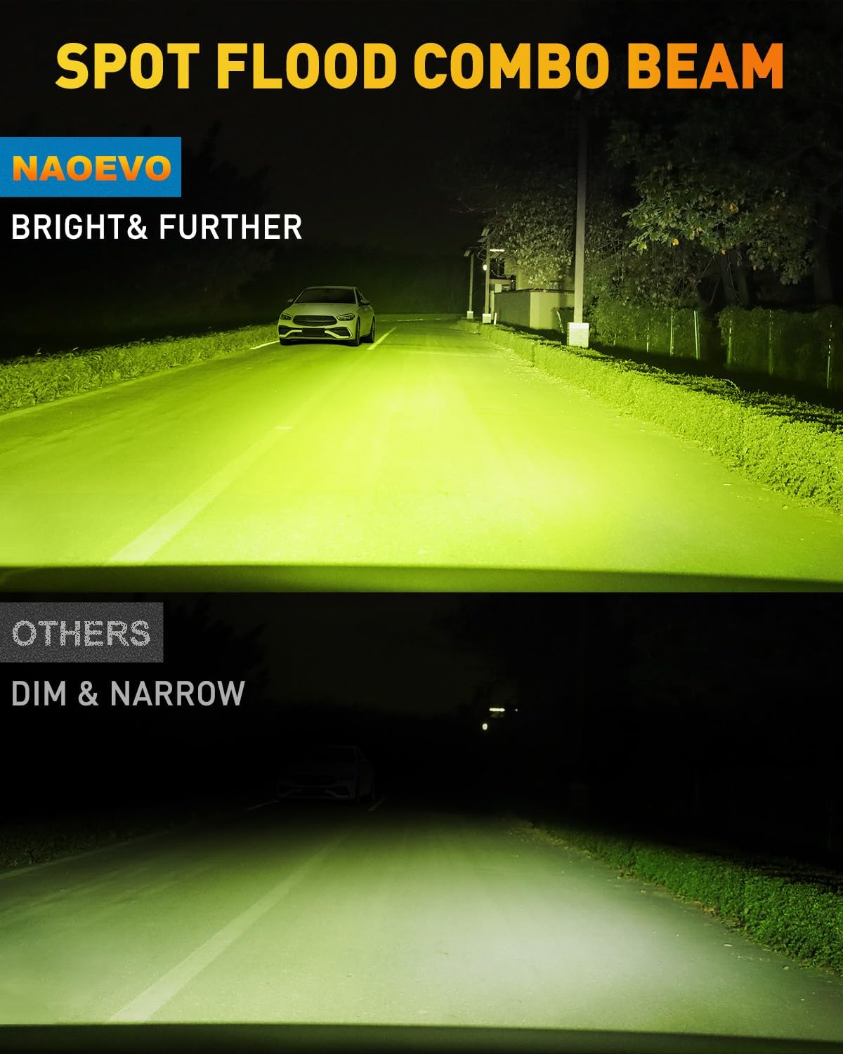 NAOEVO 6 Inch LED Light Bar, 50W 4000LM LED Off Road/Fog/Driving Lights, Spot & Flood Combo for Trucks, Cars, Boat, ATV, UTV, 2 Pcs (Yellow&Green)