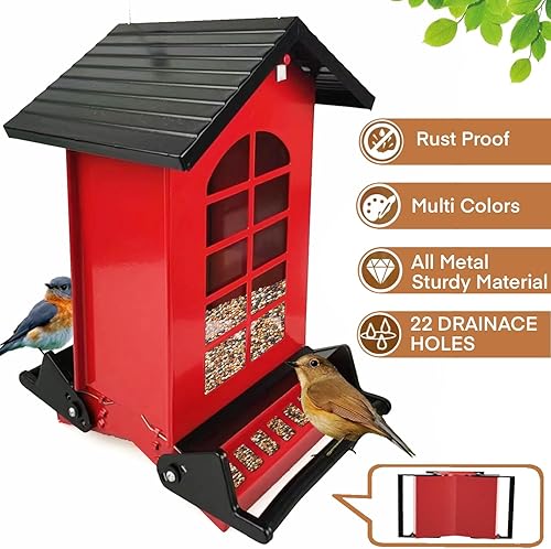 Miniatura 3 de WLLKOO Comedero de pájaros a prueba de ardillas para exteriores, comedero de metal para pájaros con perchas bilaterales activadas por peso, comedero