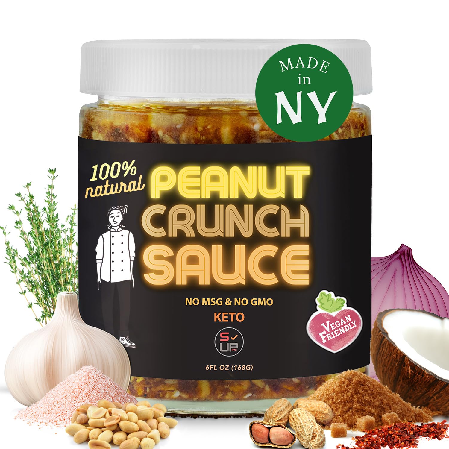 SAUCE UP Asian-Inspired Peanut Crunch Sauce | Bold, Savory & Thick with Roasted Peanut Chunks | Vegan, Keto, Gluten-Free, Non-GMO, No MSG | Perfect for Noodles, Stir-Fries, Salads & Dipping | 1 Pack