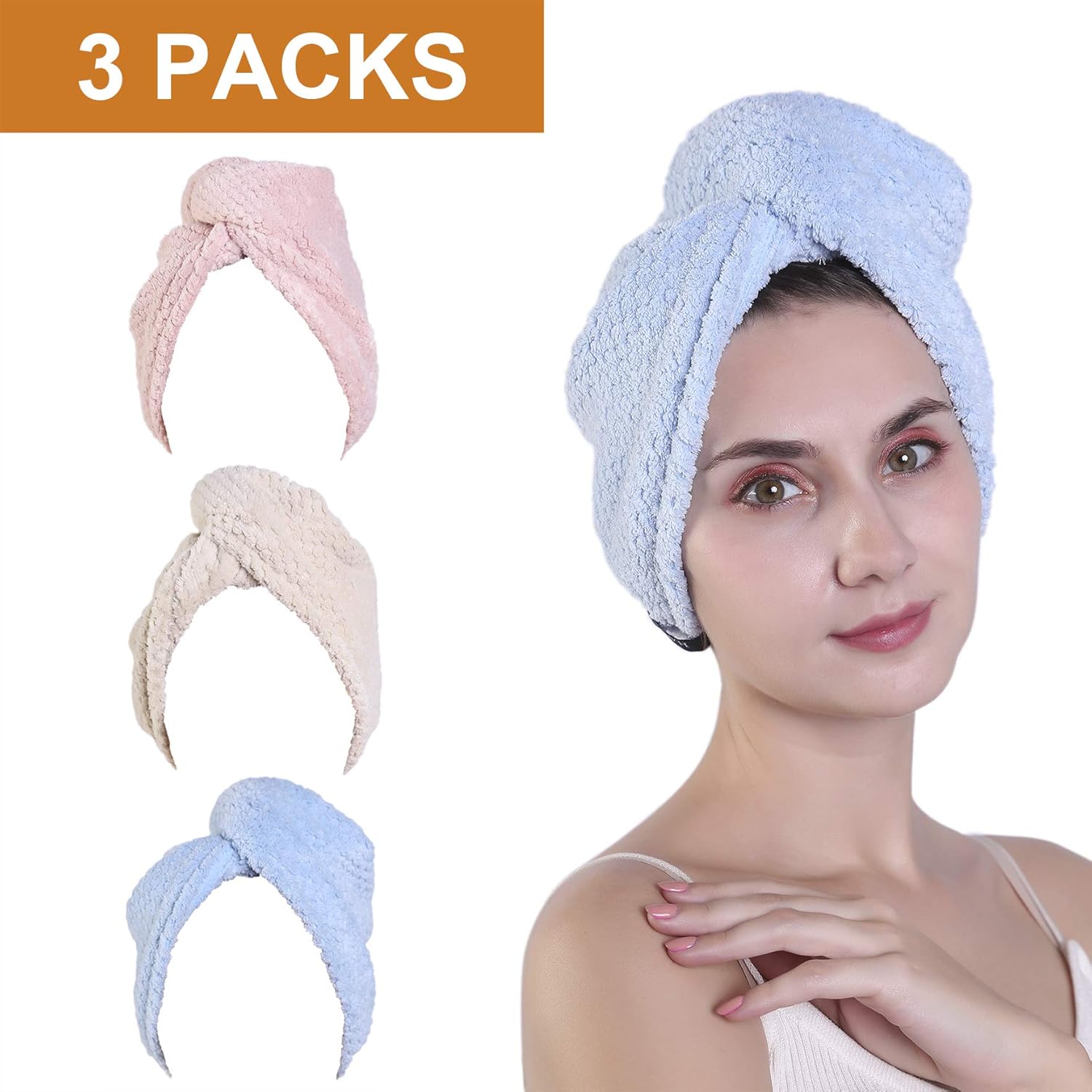 HAPIU Super Absorbent Microfiber Hair Towel Wrap, hair wraps for women head towel