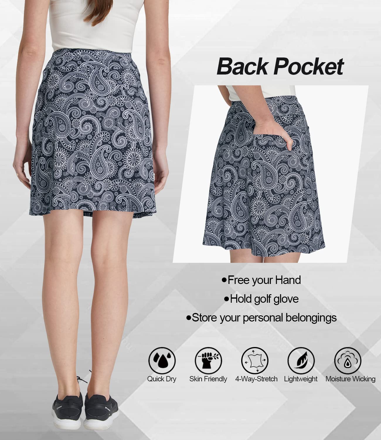 Faldas Deportivas para Mujer Modestas Falda de Tenis con Bolsillos y Pantalones Cortos Integrados Cintura Alta Falda de Golf Atlética Correr Caminar Ropa Deportiva Paisley XL