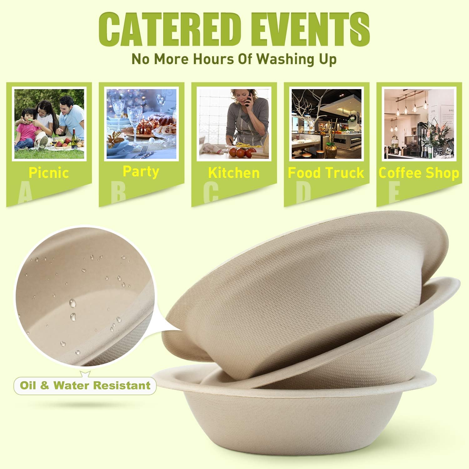 Green Earth, 12 oz, 125-Count, Compostable Bowls, Natural Bamboo Fibers, Everyday Tableware - Biodegradable Disposable Round Shape Microwave-Safe Gluten-Free Eco-Friendly
