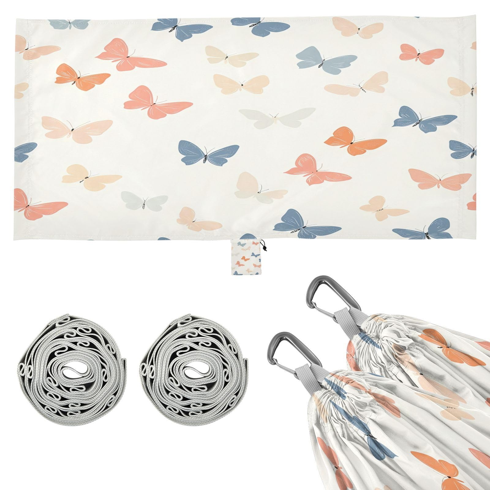 ATTX Small Pastel Butterflies Camping Hammock - Lightweight & Portable Hammocks, Heavy Duty 330lbs Capacity for Indoor, Hiking, Backpacking, Travel, Backyard, Beach#591