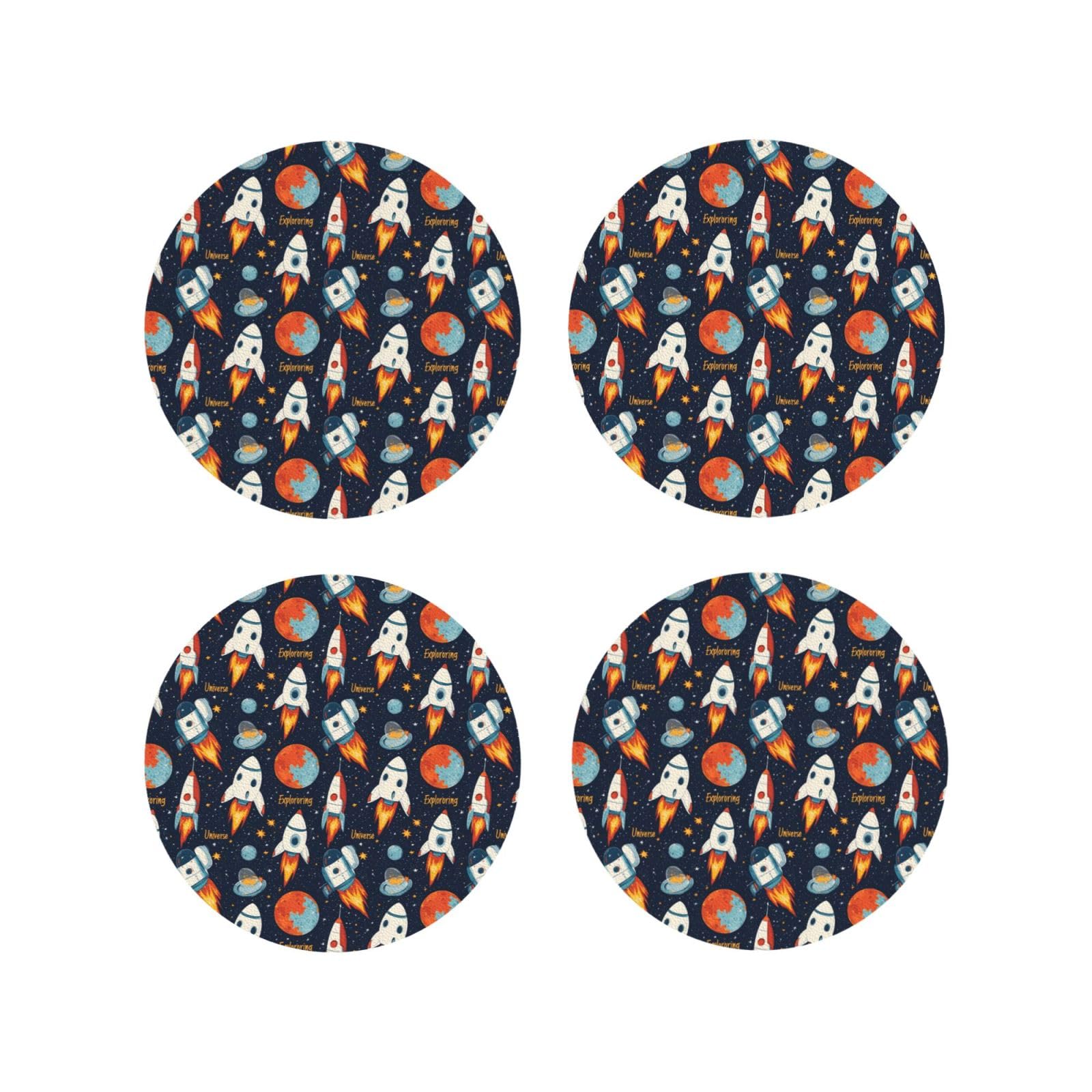 Smazdfxx Women's As Pic Leather Coasters Set Of 4 - Cartoon Space 1 Print Lightweight Drink Coasters For Desk