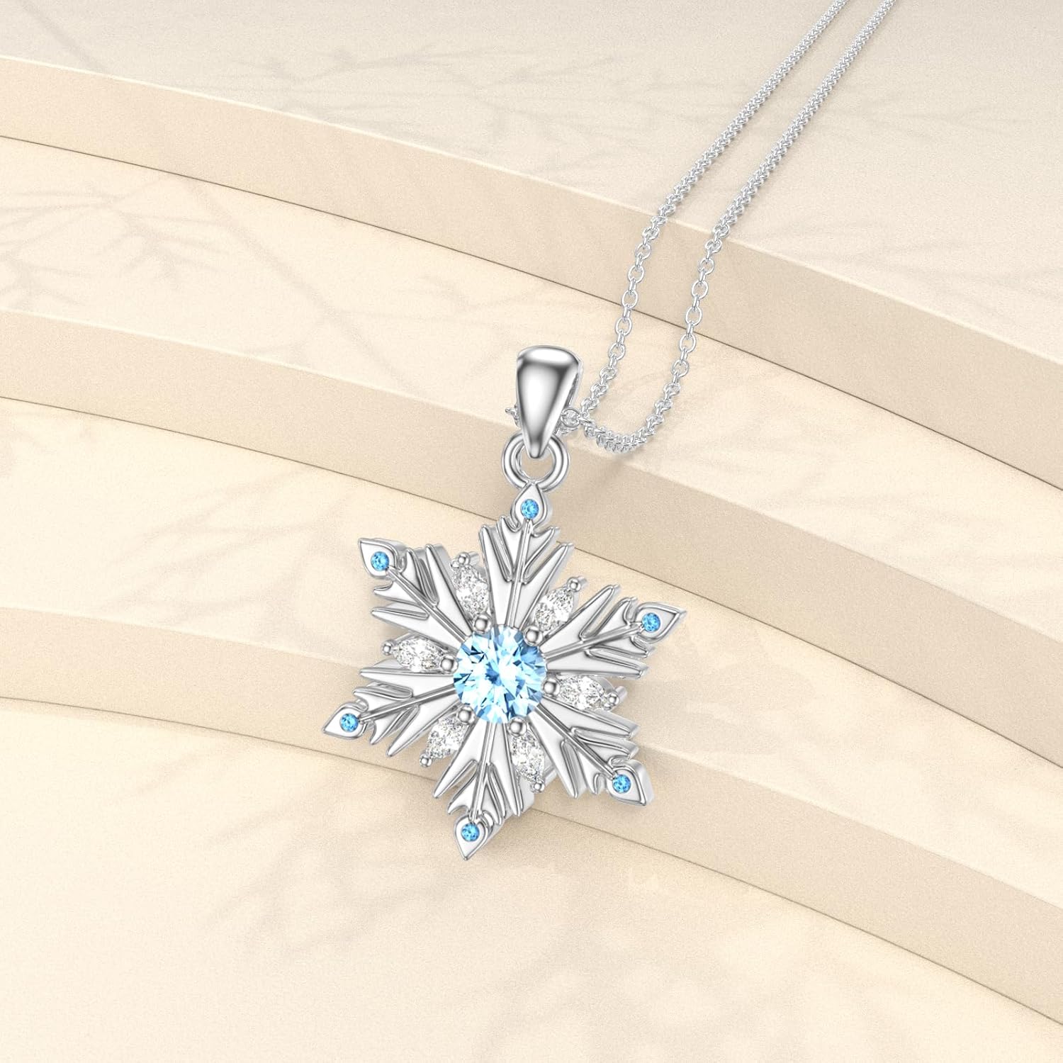 Snowflake Necklace 925 Sterling Silver Snowflake Pendant Blue Topaz Snowflake Necklace Thanksgiving Day gift Winter Christmas Jewelry for Women - Image 3